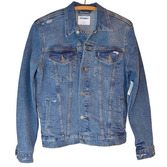 NWT Old Navy Distressed Medium Wash Denim Jacket Built-In Flex, Small - Picture 8 of 10